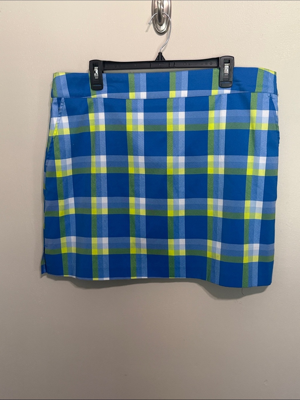 Izod Blue Plaid Mini Skirt with Lime and White Accents